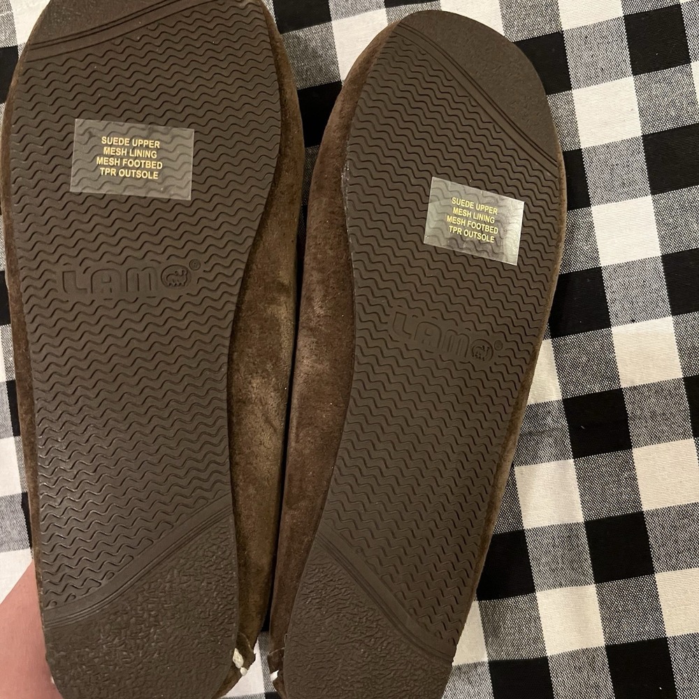 Lam Moccasins Womens Size 10 Brown Suede Leather House Shoes Slippers Comfort - Picture 4 of 6